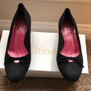 Kate Spade black suede kitten heels